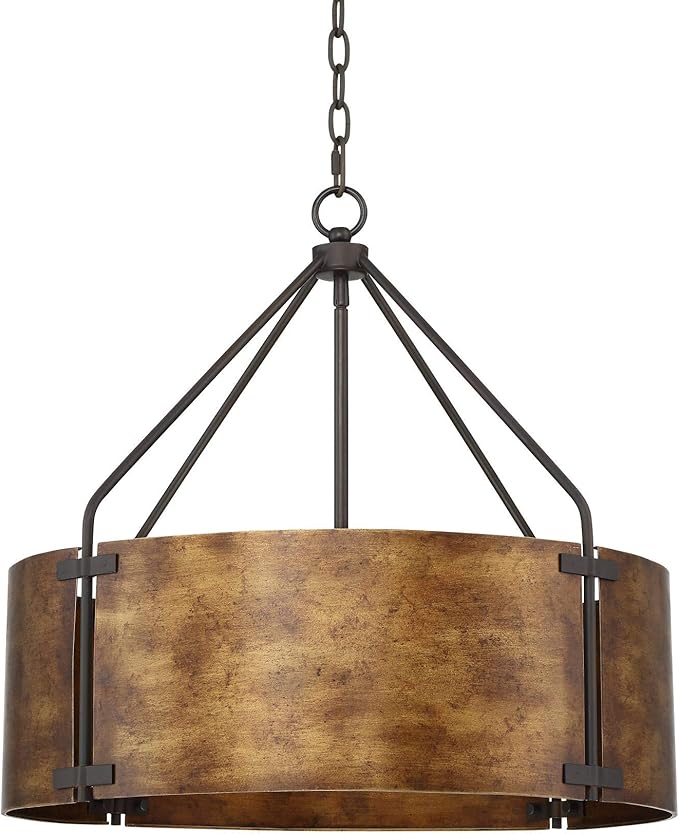 Possini Euro Design Pendant Light Fixture - 4 Light, Bronze Drum Shade, Rustic Industrial Pendant Light for Kitchen Islands, Living Rooms, Foyers, and Bedrooms - 22" Wide, 21 1/2" High