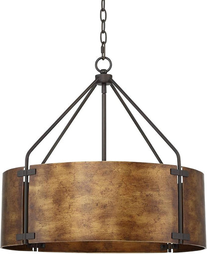 Possini Euro Design Pendant Light Fixture - 4 Light, Bronze Drum Shade, Rustic Industrial Pendant Light for Kitchen Islands, Living Rooms, Foyers, and Bedrooms - 22" Wide, 21 1/2" High