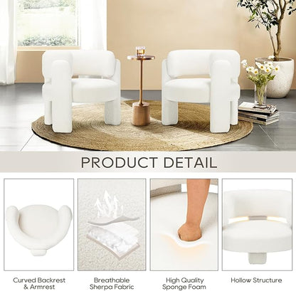 COLAMY Modern Accent Chair, Velvet Accent Chairs, Upholstered Barrel Chairs with Solid Wood Legs, Comfy Side Chair for Living Room, Bedroom, Reading, Cozy Reading Chair,Cream