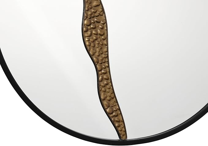 LuxenHome 30" Round Wall Mirror, Goldrush Black Metal Frame Wall Decor Large Circle Decorative Accent Mirror for Bathroom Bedroom Entryway Living Room Decoration