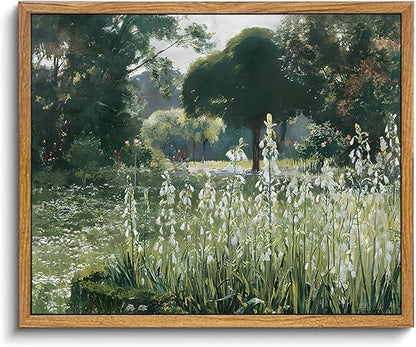 KBKBART Framed Wall Art Vintage Decor, Vintage Meadow with Flowers Oil Painting, Classical Canvas Artwork Wall Decor, Scenery Wall Art Prints for Bedroom Living Room, Bathroom Wall Decor, Gallery, Gifts for Friends or Family (8"x10")