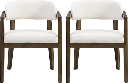 Christopher Knight Home Set of 2 Lanford Fabric Upholstered Dining Chairs, Curved Backrest Kitchen Side Chair, Soft Padded Seat&Back Cushion, Solid Wood Armchair, Ergonomic Extra Seat, Beige+Walnut