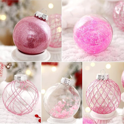 BSTDECOR Christmas Ball Ornaments Set, 20ct Large Clear Pink Shatterproof 80mm/3.15" Hanging Decorative Baubles for Christmas Tree Decoration