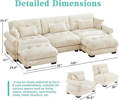 SoarFlash Sectional Sofa Couch, U Shaped Modern Sofa with Solid Wood Legs, Couches Sofas for Living Room Apartment, Comfortable Small Couches for Apartment, Beige