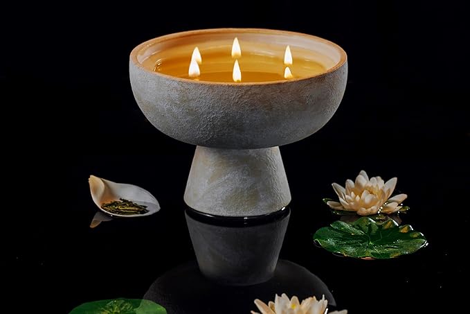 BLUEME Balance - White Lotus & Tea, Luxury Candle w/Essential Oils, 6 Wick, Hand-Poured Soy, Cotton Wick, Ceramic