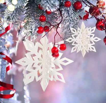 GuassLee Winter Wonderland Frozen Party Decorations - White 12pcs Hanging 3D Paper Snowflakes and Snowflake Garland for Christmas Birthday Parties