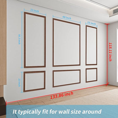 Art3d Pre-Cut Wall Molding Set of 6 pcs, Ready-to-Assemble Wainscoting Panels for Interior Wall Décor Living Room Bedroom Accent Wall - Installed with Glue, 3 Top 3 Bottom, Walnut