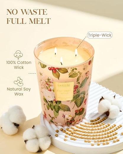 M&SENSE Extra Large Candle Strawberry Vanilla Scented, 3-Wick 35oz 150H Long Lasting, Natural Soy Aromatherapy Fall Winter Candle for Stress Relief, Festival Gifts for Home Decor