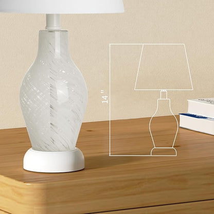 ONEWISH Table Lamps for Bedroom Set of 2, 14" Small Bedside Nightstand Lamp, Wine Bottle Shape Glass Body, Bulb Included, White