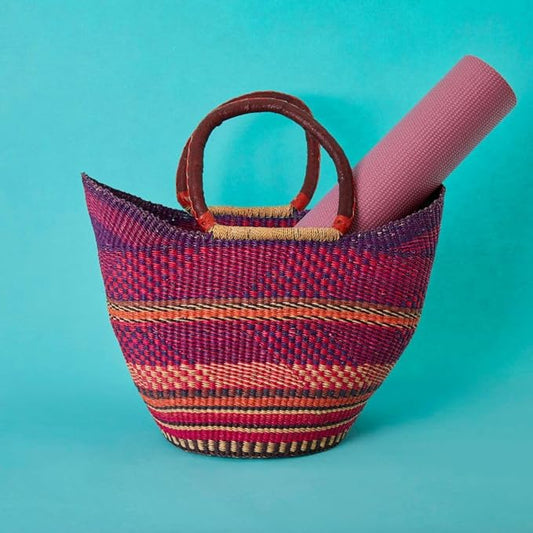 Kitchen & Dining Storage, Reusable Grocery Bag, Countertop Fruits Holder, Picnic Basket, Market Tote, Beach Basket, Harvesting, Foraging, Decorative Wicker Basket, Woven, Boho, Purple Pink