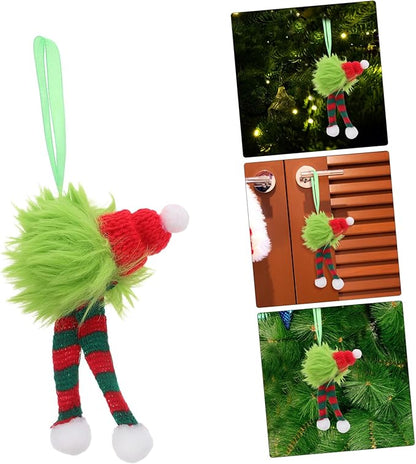 VILLCASE 6pcs Holiday Furry Christmas Decorations Plush Pom Pom Balls with Santa Hat and Striped Scarf Soft Long Plush Hanging Ornaments for Indoor Outdoor Seasonal Party Decor