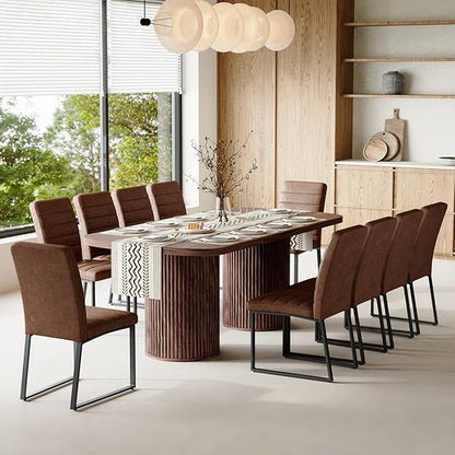79" Dining Table Set for 10,Large Rectangular Dining Table Set for 10 with Cushioned Chairs,Modern Mid-Century Wood Dining Room Table Set for 10,Ideal for Dining & Gatherings (Walnut)