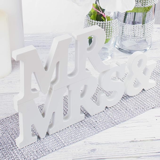 Super Z Outlet White Wooden Mr and Mrs Signs Wedding Present for Party Table Top Dinner Decoration, Display Stand Figures, Home Wall