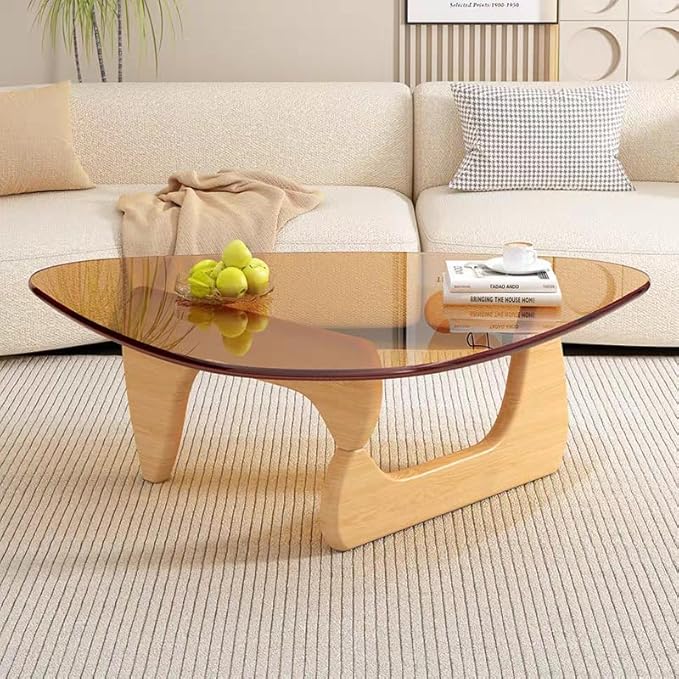 Modern Glass Coffee Table for Living Room, Small mid Century Coffee Table, Stylish Coffee Tables, Suitable for Bedroom Living Room Reception Office Tables（Wood/Brown，Small）