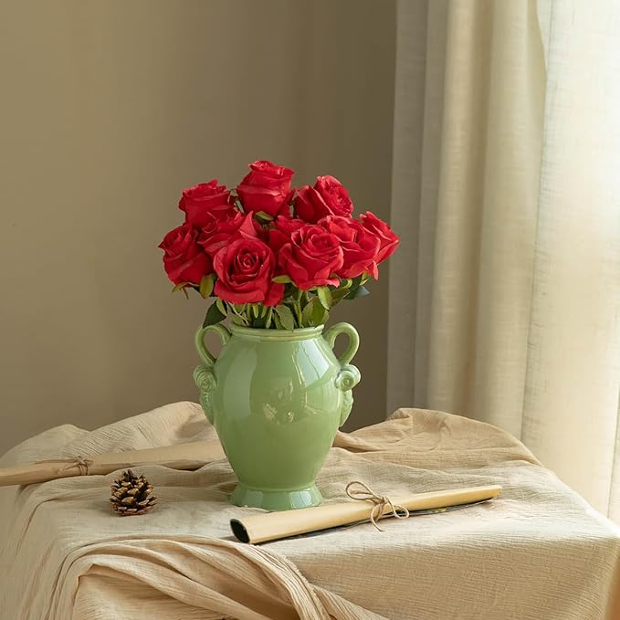 Nubry 8pcs Artificial Silk Roses Bulk,Fake Roses Flower with Stems Realistic Flowers for Wedding Centerpiece Home Party Decor(Dark Red)