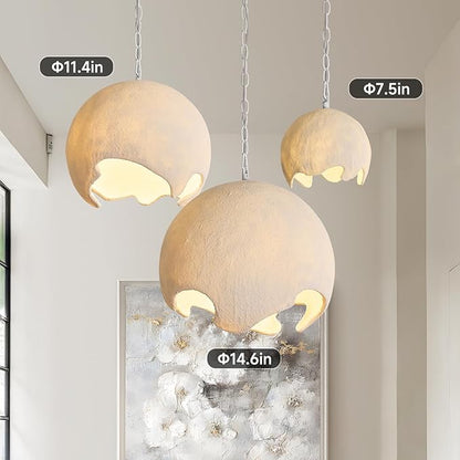 Wabi Sabi Pendant Lights, 7.5in White Modern Pendant Light Resin Hanging Lamp Kitchen Island Lighting Modern Japandi Chandelier for Dining Room Bedroom Hallway Restaurant Foyer