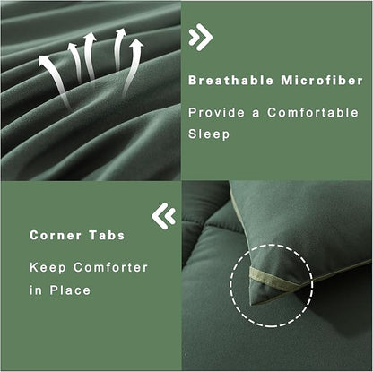 DOWNCOOL Full Size Comforter Sets -All Season Bedding Comforters Sets with 2 Pillow Cases -3 Pieces Bed Set Down Alternative Comforter Set -Double Green Bedding Sets Full(82"x86")