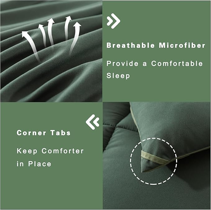 DOWNCOOL Twin Comforter Set -All Season Bedding Comforters Sets with 1 Pillow Case -2 Pieces Bed Set Down Alternative Comforter Set -Double Green Twin Bedding Sets(64"x88")