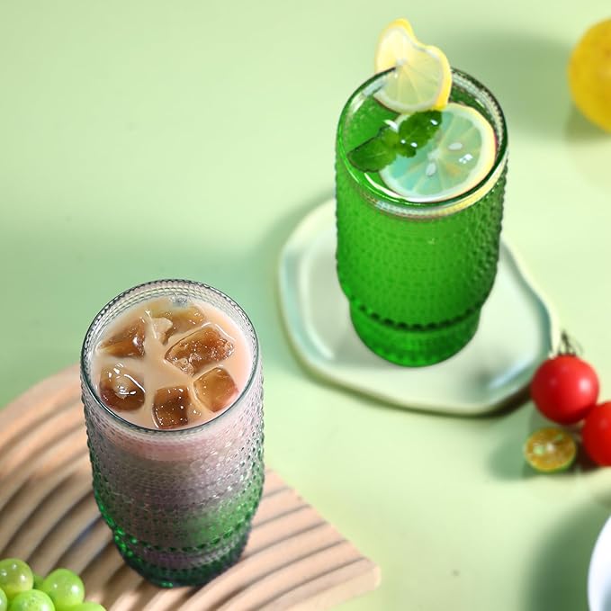 6pcs Hobnail Drinking Glasses Set, 16 oz Vintage Glassware Drinking Glasses, Gradual Dark Green Water Glasses Tumbler, Cups for Kitchen, Juice, Beer, Cocktail, Whiskey