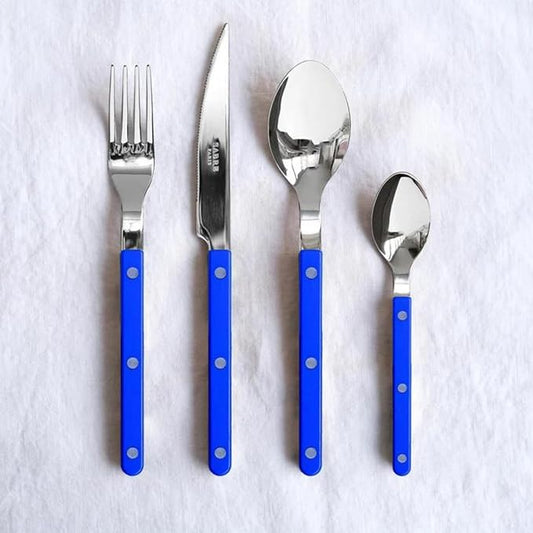 5-Piece Flatware Set - Bistrot Collection - Knife, Fork, Soup Spoon, Teaspoon & Dessert Fork - Stainless Steel & Nylon - Dishwasher Safe - Lapis Blue - Brilliant Finish