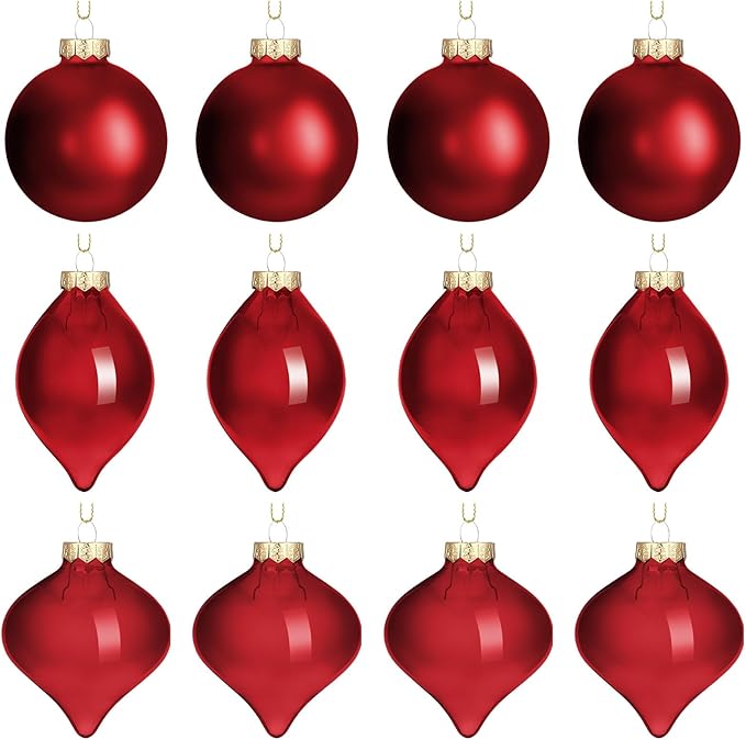 Zomiboo 12 Pcs Burgundy Red Glass Christmas Ball Ornaments Set 3.15" Hanging Shatterproof Glass Bulbs for Christmas Tree Baubles Bulk for Holiday Xmas Tree Decorations Gifts