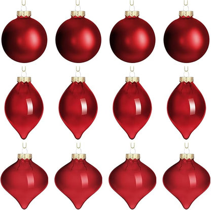 Zomiboo 12 Pcs Burgundy Red Glass Christmas Ball Ornaments Set 3.15" Hanging Shatterproof Glass Bulbs for Christmas Tree Baubles Bulk for Holiday Xmas Tree Decorations Gifts