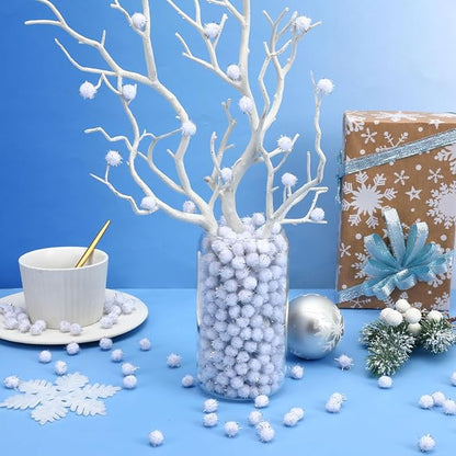 SEPGLITTER Christmas Pom Poms Balls, 1000 Pieces Light White Glitter Pompoms Pom Poms for Crafts Making DIY Holiday Christmas Decorations Supplies (0.4 inch/1 cm )