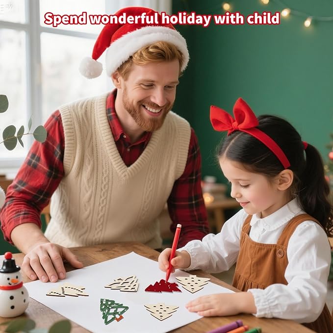 MACTING 27PCS Wooden Christmas Ornaments Unfinished Predrilled Natural Wood Slices DIY Blank Hanging Ornaments Kit for Crafts Centerpieces Christmas Tree Decorations, 9 Styles