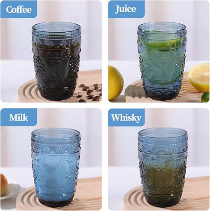 6Pcs 14OZ Drinking Highball Beverage Glass Cup, Blue Drinking Glasses, Colored Glassware Set for Party Wedding, Home, Office, Water, Juice, Cocktail, Highball Glasses