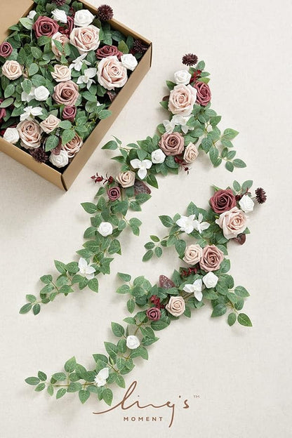 Ling's Moment 10pcs Wedding Chair Decorations Aisle Floral Swag Artificial Pew Flowers Hanging Garland Dusty Rose & Mauve For Ceremony Reception Church Rose Floral Faux Arrangement Party Outdoor Decor