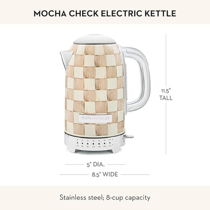 MACKENZIE-CHILDS Electric Kettle, Stainless-Steel Appliances Kettle, Brown-and-White Mocha Check