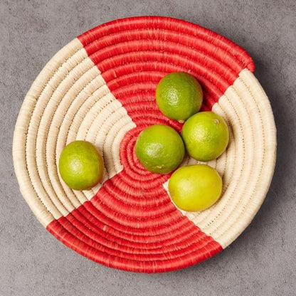 Bright Solid Colors Raffia Woven Fruit Bread Decorative Tray Set