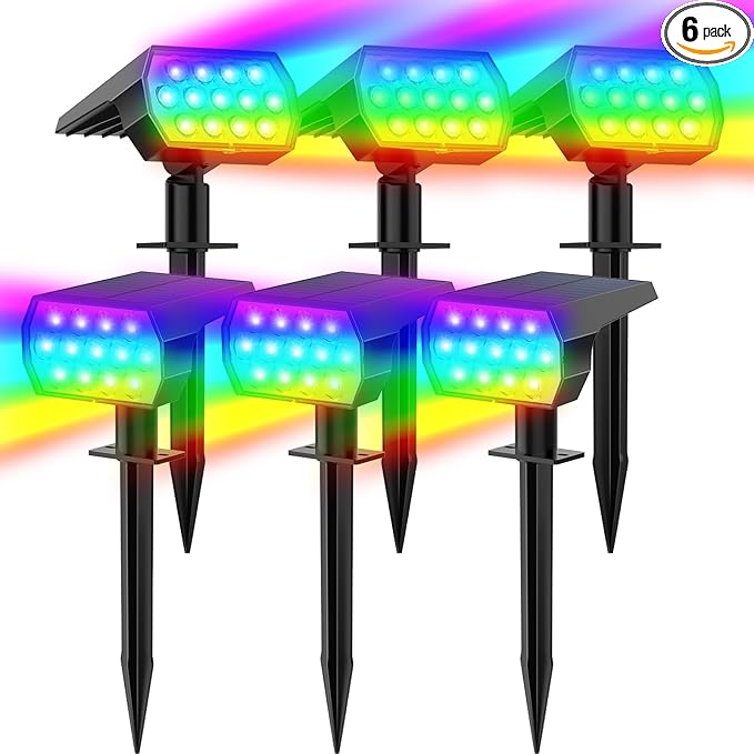 WELALO Solar Color Changing Spot Lights Outdoor, Waterproof Solar Halloween Lights, 7 Modes Multicolor RGB Landscape Spotlights for Garden Yard Driveway Lawn Patio Pathway Christmas Decorations 6 Pack