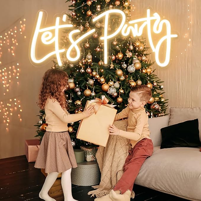 Divatla Super Large Neon Sign - 'Let's Party' for Engagement, Prom, Wedding & More - Dimmable, Warm White