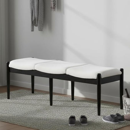 DUOMAY 55'' Modern Ottoman Bench, Chenille Upholstered Entryway Bench Bedroom Bench with Wood Legs, End of Bed Bench for Bedroom, Living Room, Corners, Kitchen, White