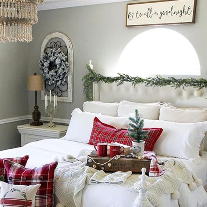 2 Pack Artificial Christmas Garland Decoration 5.9 Ft Norfolk Pine Garland Winter Garland for Fireplace Stairs Cabinet Home Table Outdoor Decor