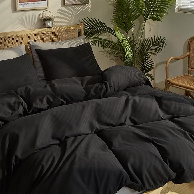 Pureant Black Comforter King Solid Color Bedding Set Pure Black King Comforter for Women Men Soft Breathable Dark Color Comforter Set 3 Pieces Lightweight Adults King Size Comforter Set
