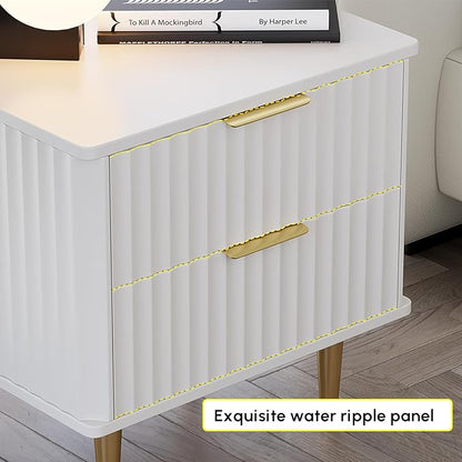 homary Modern Night Stand, White Night Stand with Drawers, Bedside Table with Gold Metal Legs for Bedroom Living Room