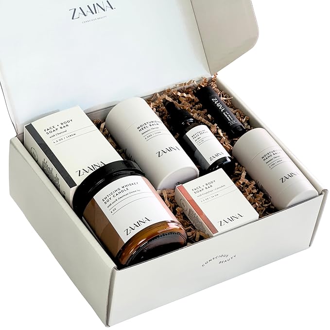 ZAAINA Men’s Self Care Kit – Luxury Spa Gift Set for Men with Face Serum, Soaps, Heel Balm & Lip Balm – Grooming Care Package for Men – Birthday & Relaxation Kit (Premium Set with Whiskey Candle)