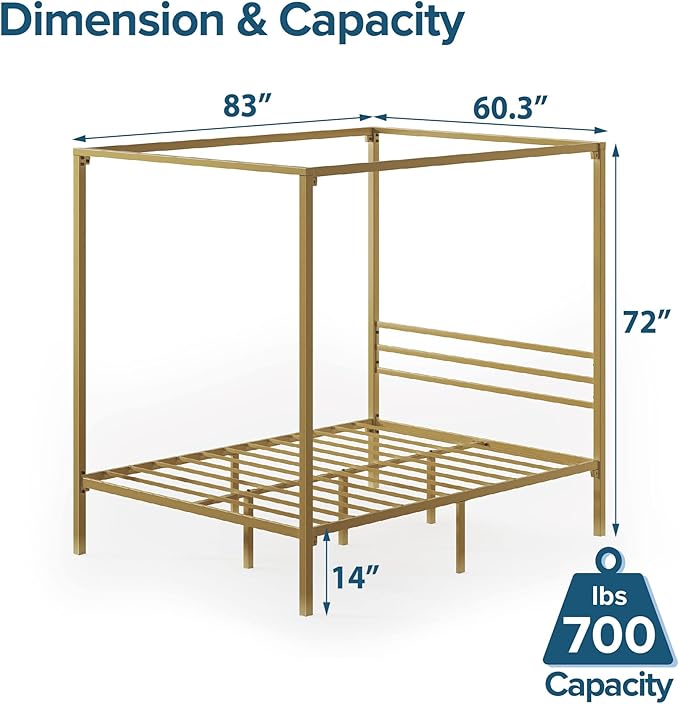 ZINUS Patricia Gold Metal Canopy Platform Bed Frame, Mattress Foundation with Steel Slat Support, No Box Spring Needed, Easy Assembly, Queen