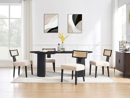 79" Modern Oval Dining Table, Farmhouse Round Wood Kitchen & Dining Room Table for 4-6 Seats, Wooden Strip Base, Home Desk with Easy-Clean Tabletop, Black