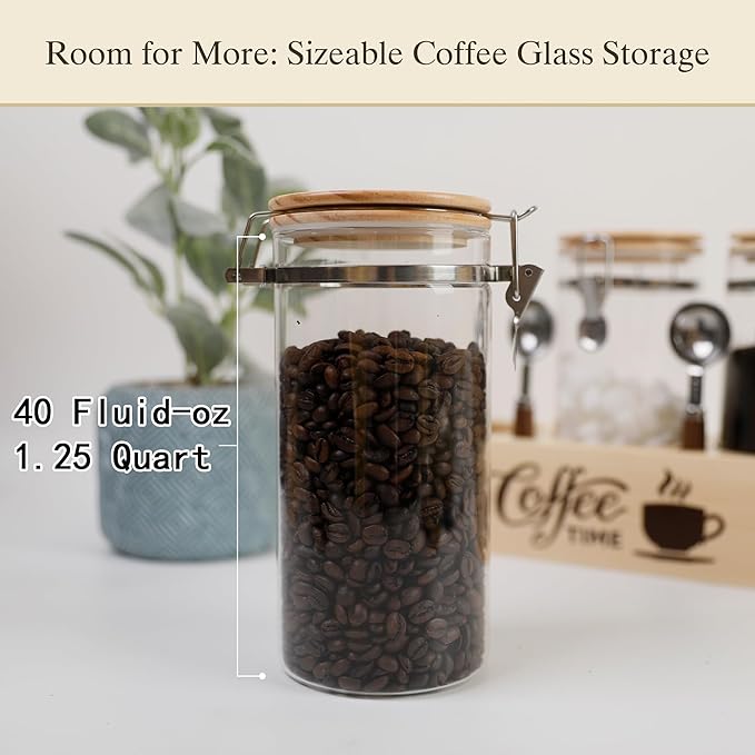 Glass Coffee Canister Coffee Containers for Ground Coffee Coffee Bean Storage Airtight Seal with Locking Clamp, Coffee Bar Accessories Perfect for Kitchen Storage