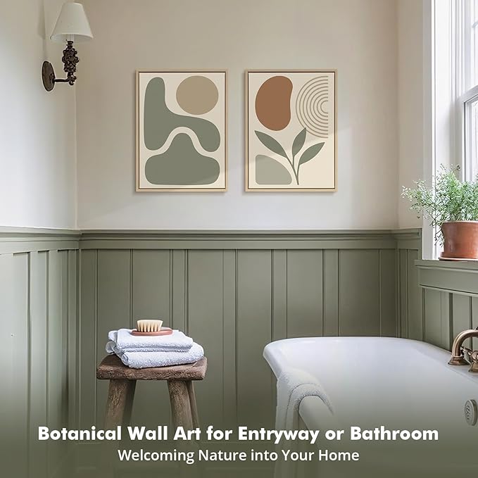 DAJONART Boho Abstract Wall Art Set of 2, Sage Green & Burnt Orange Geometric Prints Duo Framed Canvas for Japandi, Mid Century Modern, Neutral Room Decor,Minimalist Earth-Tone Art,12x16 in