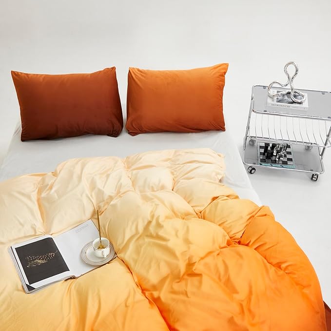 CLOTHKNOW Orange White Velvet Comforter Sets Twin/Twin XL Gradient Yellow Bedding Comforter Sets Soft
