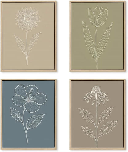 DAJONART Neutral Botanical Wall Art Set of 4,Terracotta & Sage Green Abstract Prints Framed Canvas for Boho, Japandi, and Earth Tone Home Decor, Abstract Earth-Tone Boho Botanical Canvas Art,11x14 in
