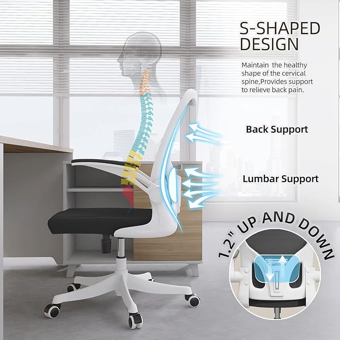 Ergonomic Office Chair, High-Back Mesh Desk Chair with Adjustable Height, Lumbar Support, Flip-Up Armrests,headrest，and Swivel Rolling Design for Home and Office Use
