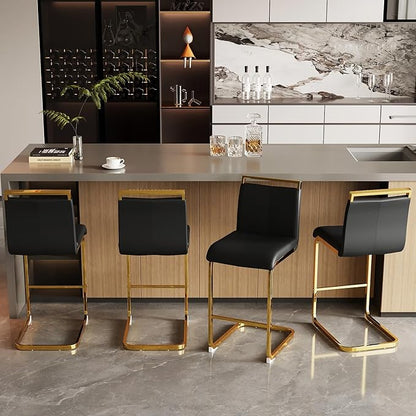 Counter Height Bar Stools Set of 4,Stools for Kitchen Island,25" Black Island Chairs with Gold Chrome Plated Metal Leg,Faux Leather Barstools for Pub Kitchen Counter Dining Chair