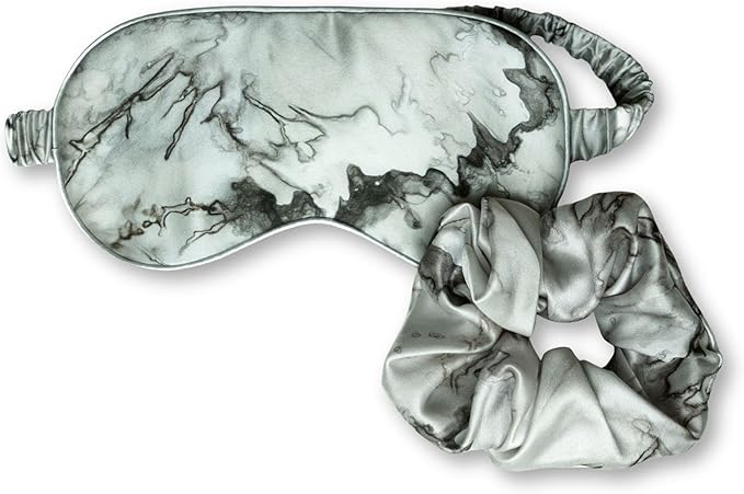 Silk & Willow 100% Pure Mulberry Silk Sleep Eye Mask & Hair Scrunchie Gift Set (Woodgrain)