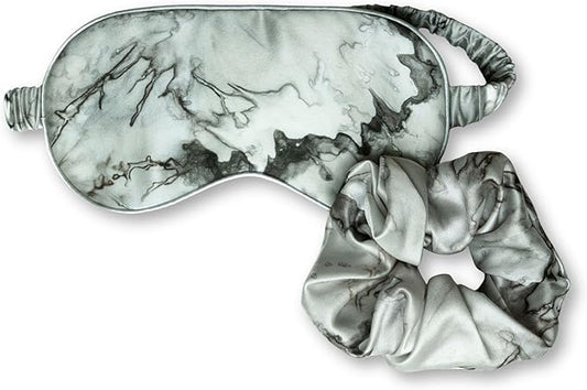 Silk & Willow 100% Pure Mulberry Silk Sleep Eye Mask & Hair Scrunchie Gift Set (Woodgrain)