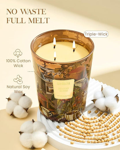 M&SENSE Roasted Coffee Scented Candle, 3 Wick Soy Natural Wax Fall Winter Candles, 35oz 150H Long Lasting, Stress Relief Festival Thanksgiving Christmas Home Fragrance Housewarming Gifts